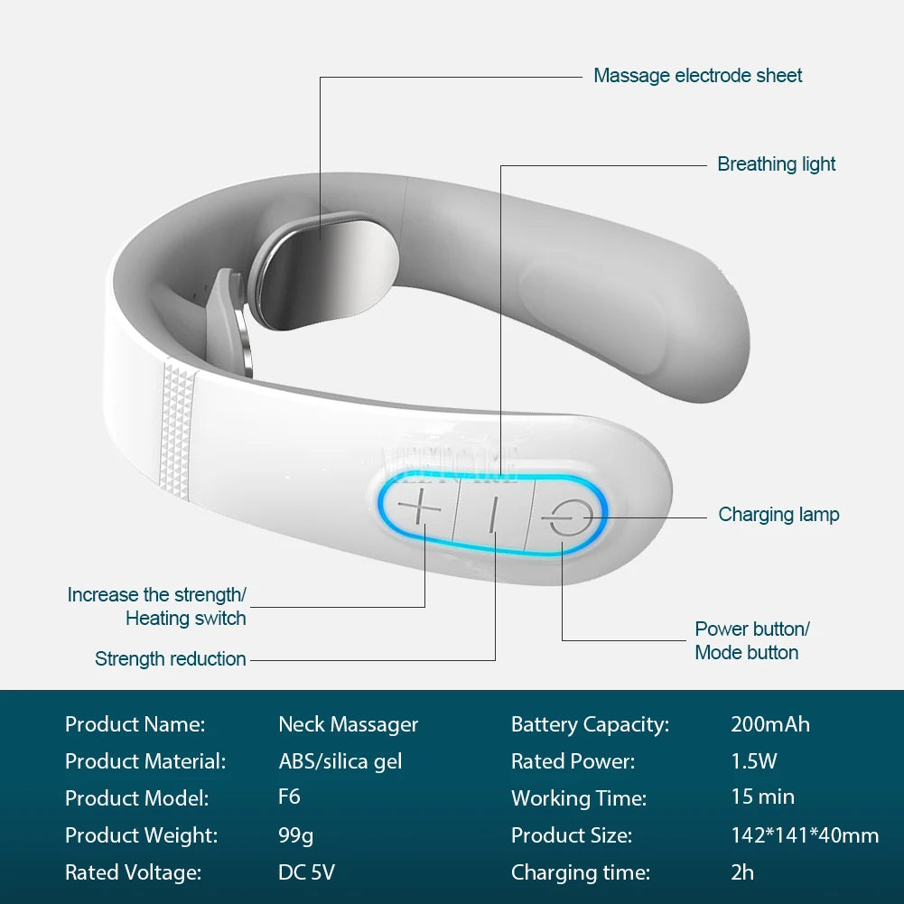 TENS Pulse Back Neck Massage Wireless Smart Sholder Cervical Massager Heating Relief Pain Muscle Punch Beating Health