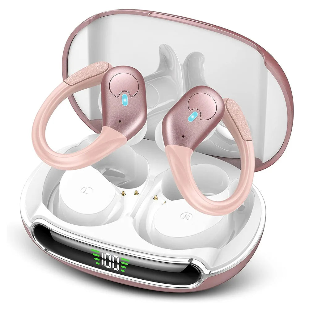 Sports Bluetooth Earphones IPX7 Waterproof Wireless Headphones 60hrs Music with Mic LED Power Display Soft Earhook TWS Earbuds