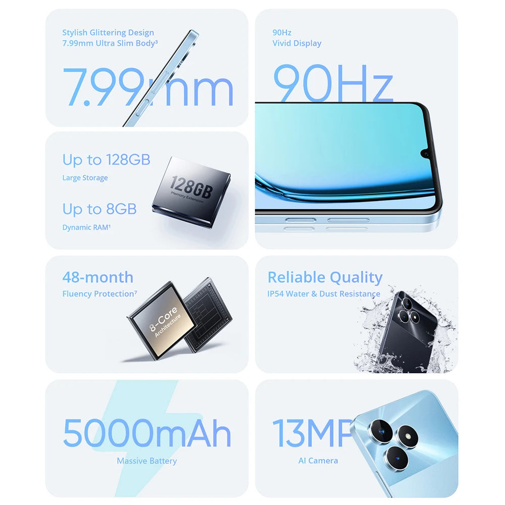 Global Version Realme Note 50 Octa-Core 4G Smartphone 6.74" 90Hz Screen 13MP AI Camera Phone 5000mAh Large Battery