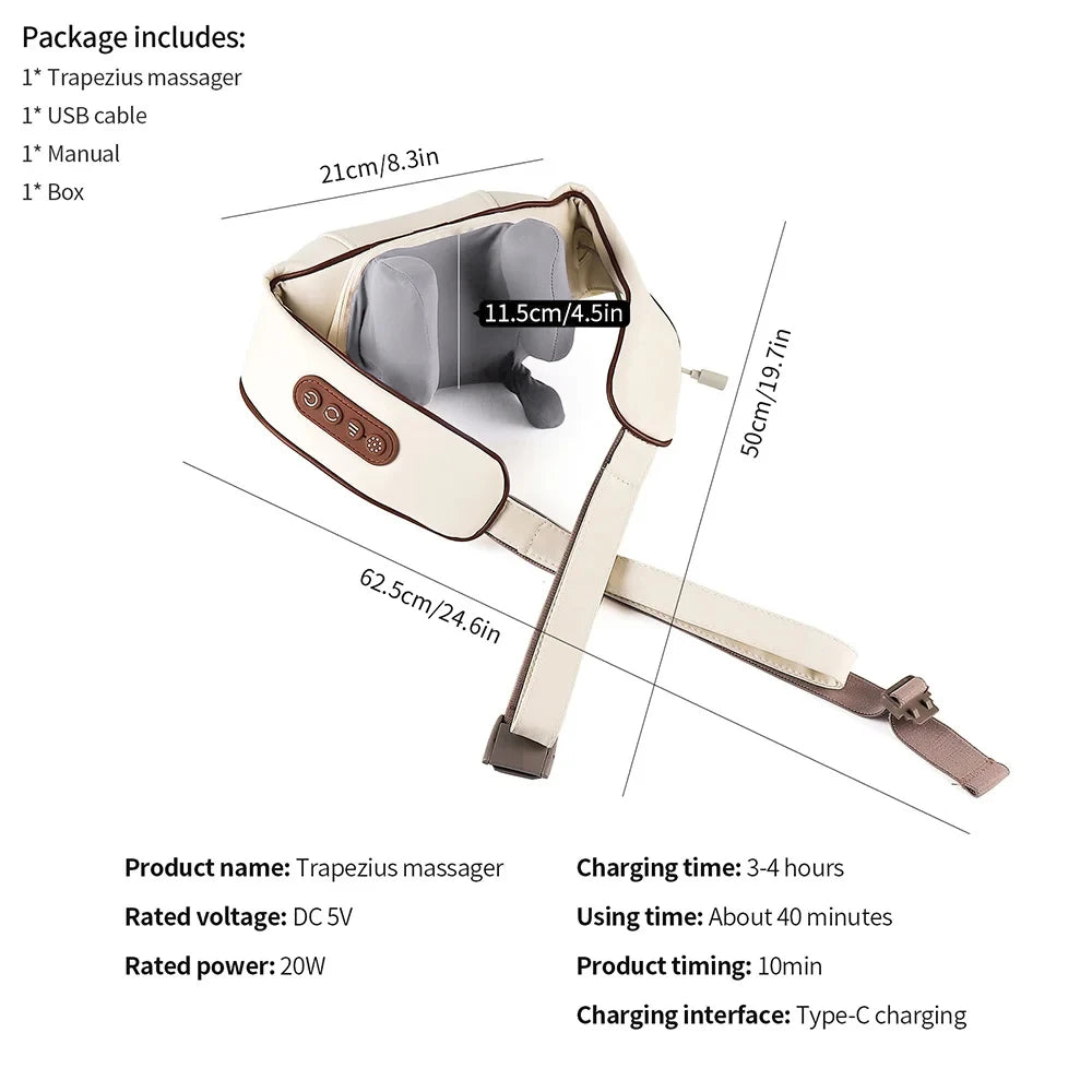 Foreverlily 26W Brushless Motor Neck And Shoulder Massager Wireless Shoulder And Back Kneading Massage Shawl Neck masajeador