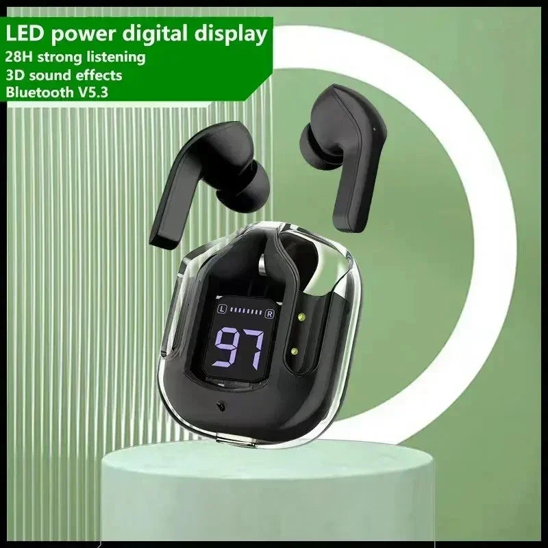 Auriculares inalámbricos TWS con Bluetooth, audífonos deportivos con cancelación de ruido, HiFi estéreo, pantalla Digital, estuche de carga transparente