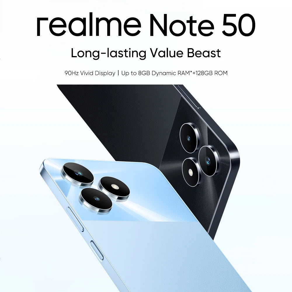 Global Version Realme Note 50 Octa-Core 4G Smartphone 6.74" 90Hz Screen 13MP AI Camera Phone 5000mAh Large Battery