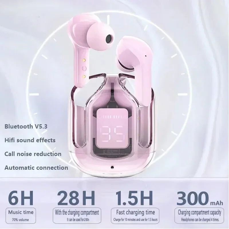Auriculares inalámbricos TWS con Bluetooth, audífonos deportivos con cancelación de ruido, HiFi estéreo, pantalla Digital, estuche de carga transparente