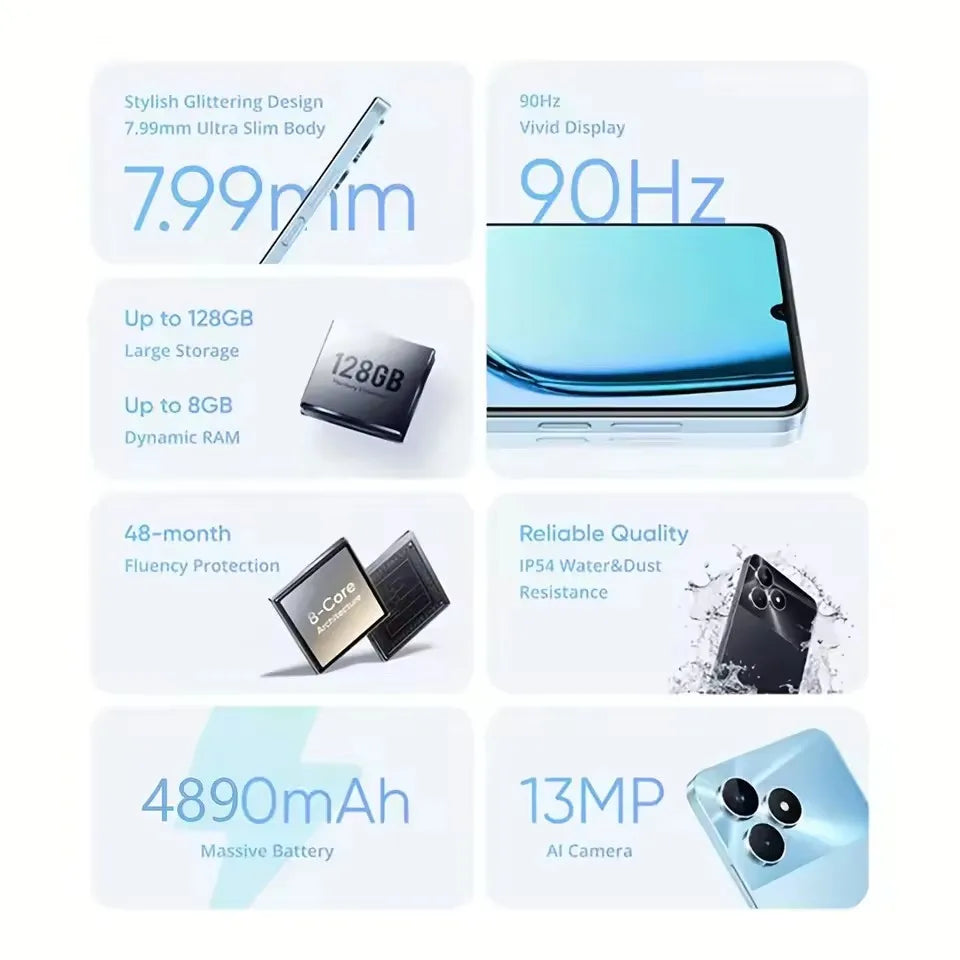 Global Version Realme Note 50 Octa-Core 4G Smartphone 6.74" 90Hz Screen 13MP AI Camera Phone 5000mAh Large Battery
