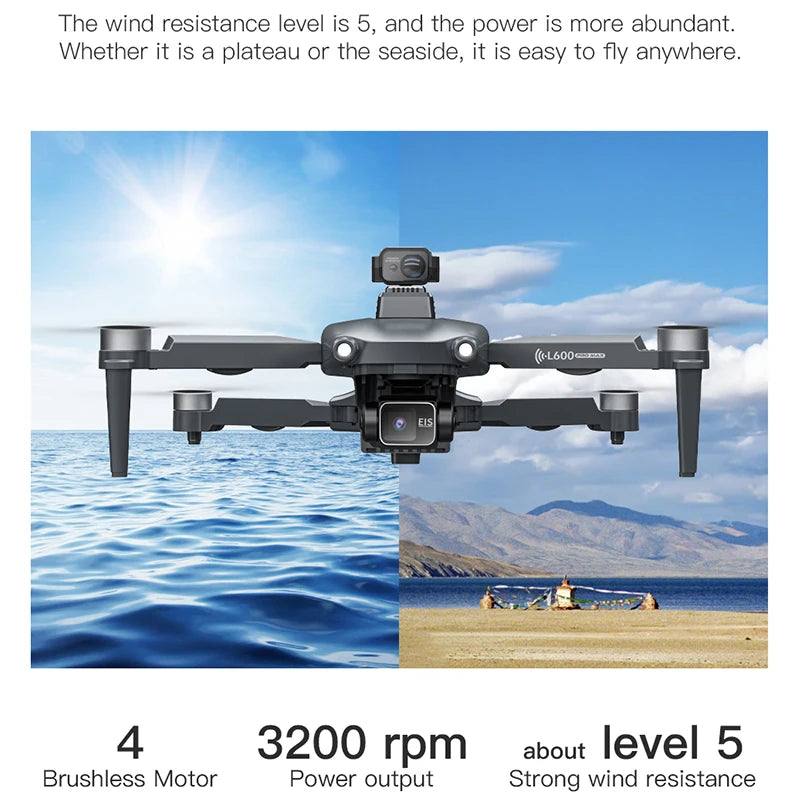 طائرة بدون طيار L600 PRO MAX GPS جديدة لعام 2024، مزودة بكاميرا مزدوجة عالية الدقة بدقة 4K و5 كيلومترات، مزودة بمحور ثلاثي المحاور، وتجنب العوائق بزاوية 360 درجة، طائرة رباعية المراوح بدون فرشاة، لعبة