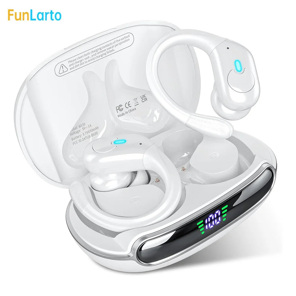 Sports Bluetooth Earphones IPX7 Waterproof Wireless Headphones 60hrs Music with Mic LED Power Display Soft Earhook TWS Earbuds