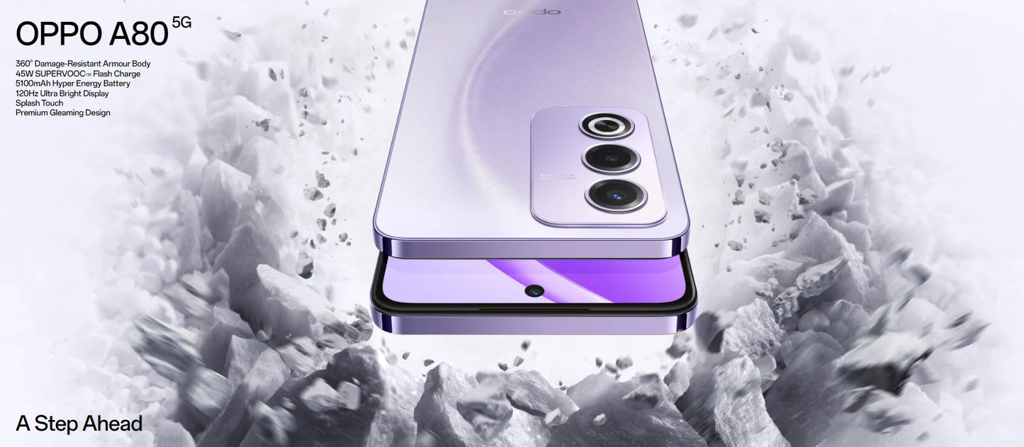 Global Version OPPO A80 5G Smartphone 6.67inches 120Hz Display MTK Dimensity 6300 50MP Rear Camera 5100mAh Battery 45W SUPERVOOC