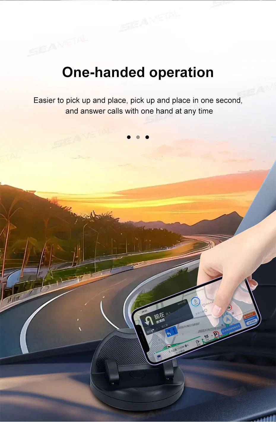 SEAMETAL Head-Up Car Phone Mount Flexible Rotation Phone Holder Stable Anti-Slip Rubber Smartphone Support Universal for 4-7 in