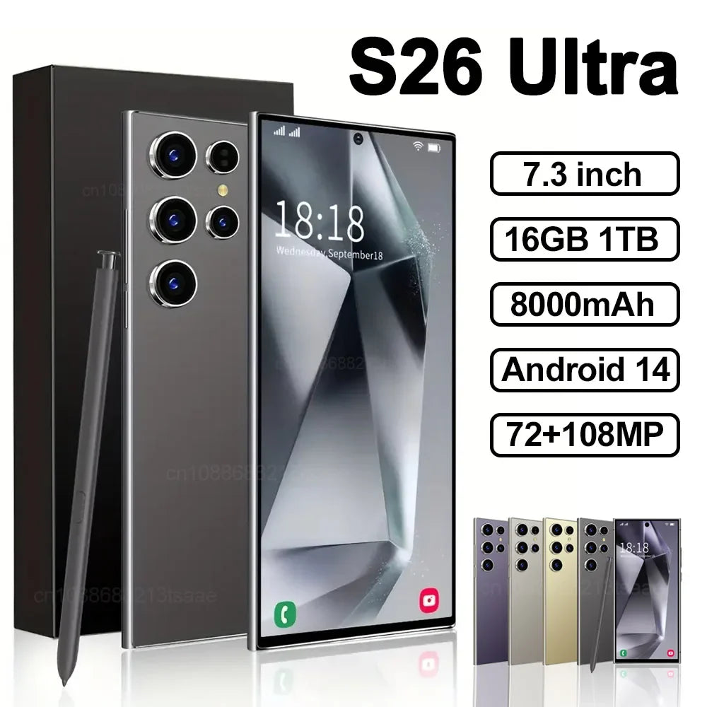 2025 New S26 Ultra Smartphone Original 7.3 Inch Celulares Android Moblie Phones Unlocked 5G Dual Sim Global Version CellPhones