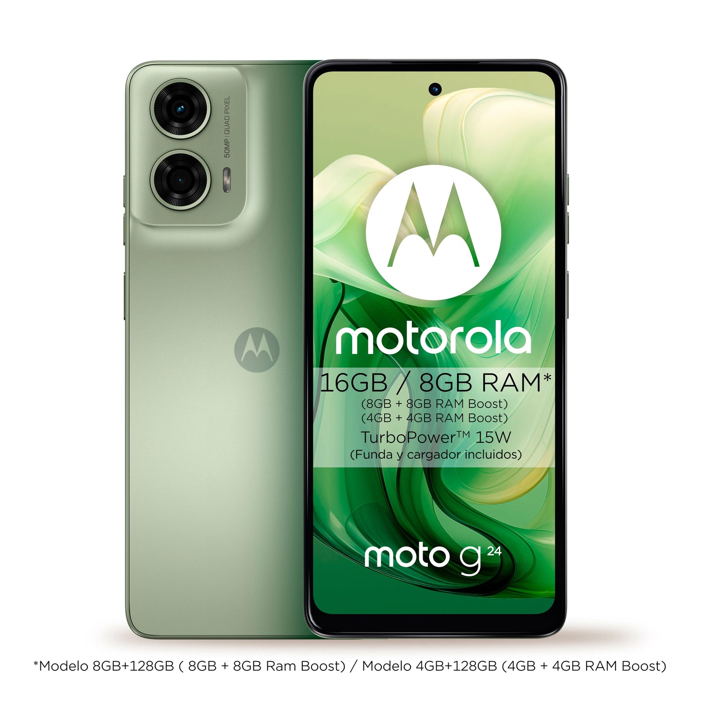 Motorola Moto g24 HD + 6,56 'and 90  Hz 50  MP camera system with Macro Vision Dolby Atmos Android 14 5000 mAh with TurboPower 15 Octa-Core Dual SIM