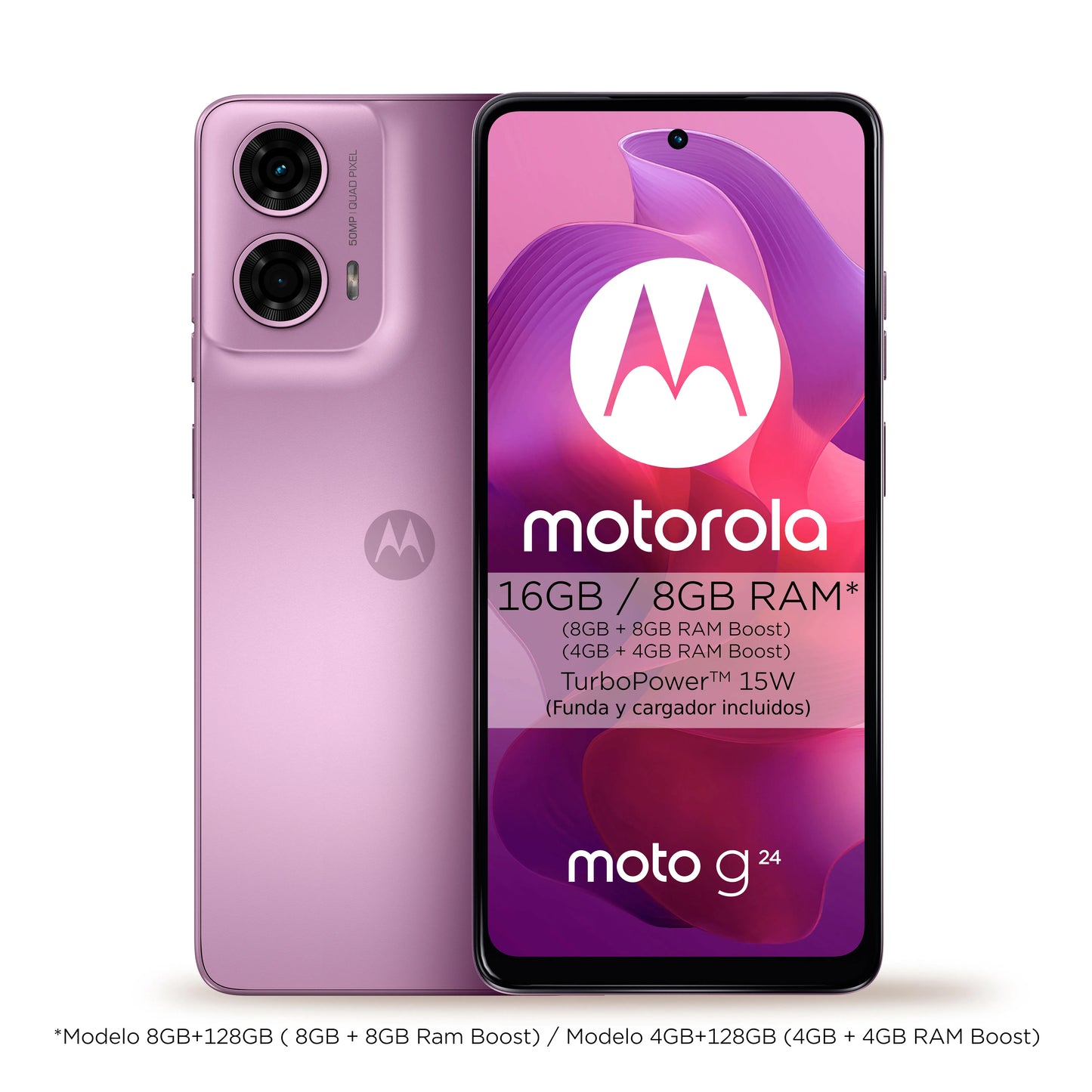 Motorola Moto g24 HD + 6,56 'and 90  Hz 50  MP camera system with Macro Vision Dolby Atmos Android 14 5000 mAh with TurboPower 15 Octa-Core Dual SIM