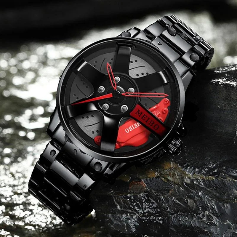 Men Hollow Race Car Business  Quartz Watch Analog Fashion Stainless Steel Watches