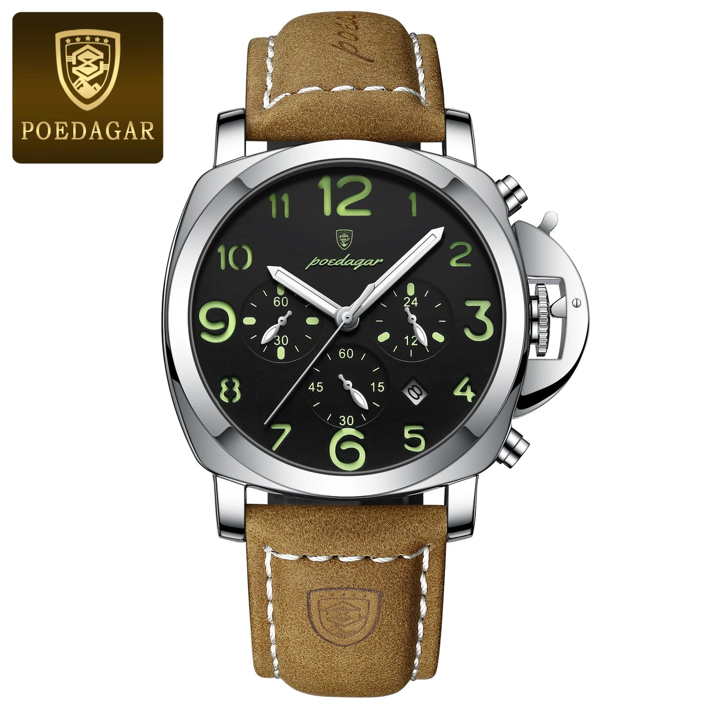 POEDAGAR Luxury Military Watch For Men Waterproof Luminous Leather Man Watch Quartz High Quality Men's Sports Watches Male Reloj