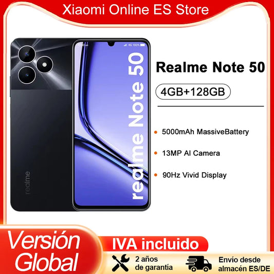 Global Version Realme Note 50 Octa-Core 4G Smartphone 6.74" 90Hz Screen 13MP AI Camera Phone 5000mAh Large Battery