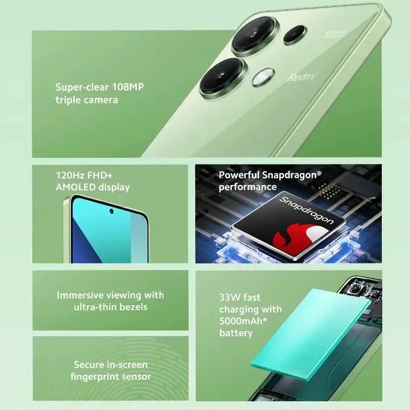 Global Version Xiaomi Redmi Note 13 Smartphone 6.67 Inch 120hz AMOLED Screen Snapdragon 685 108MP Triple Camera 5000mAh