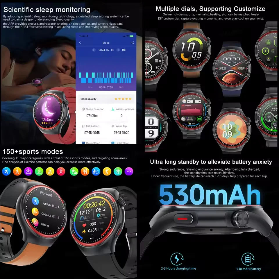 ساعة ذكية جديدة لعام 2025 لقياس نسبة السكر في الدم ومعدل ضربات القلب وضغط الدم للرجال مزودة بتقنية البلوتوث وساعة ذكية لمراقبة الصحة