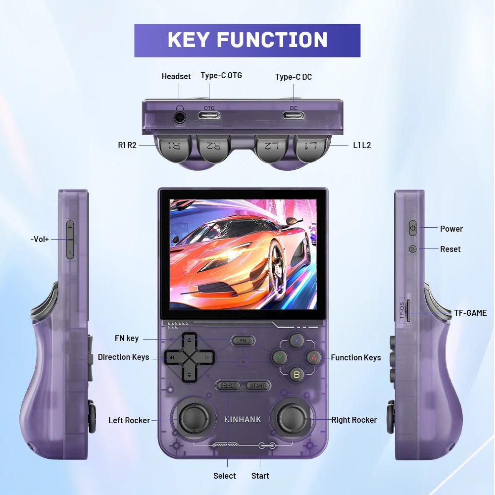 KINHANK Open Source K36 Retro Handheld Video Game Console 16000 Games Emulator for PS1/PSP/DC/N64/SS 500nit 3.5 Inch IPS Screen