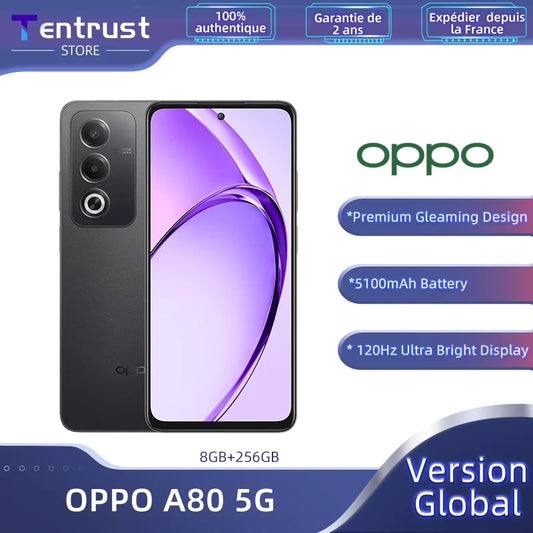 Global Version OPPO A80 5G Smartphone 6.67inches 120Hz Display MTK Dimensity 6300 50MP Rear Camera 5100mAh Battery 45W SUPERVOOC