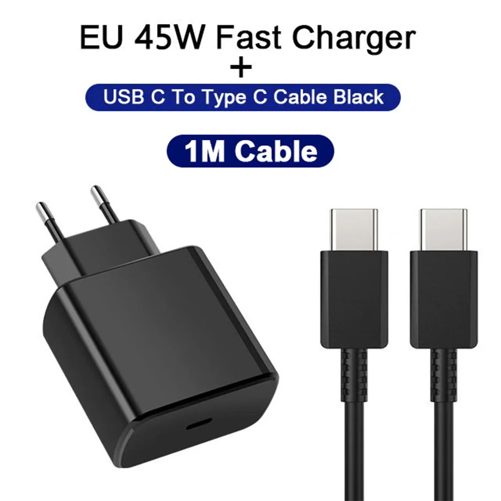 45W PD Charger Super Fast Charging For Samsung Galaxy S24 S23 Ultra Note Mobile Phone Type C Quick Charge Adapter Data Cable Set