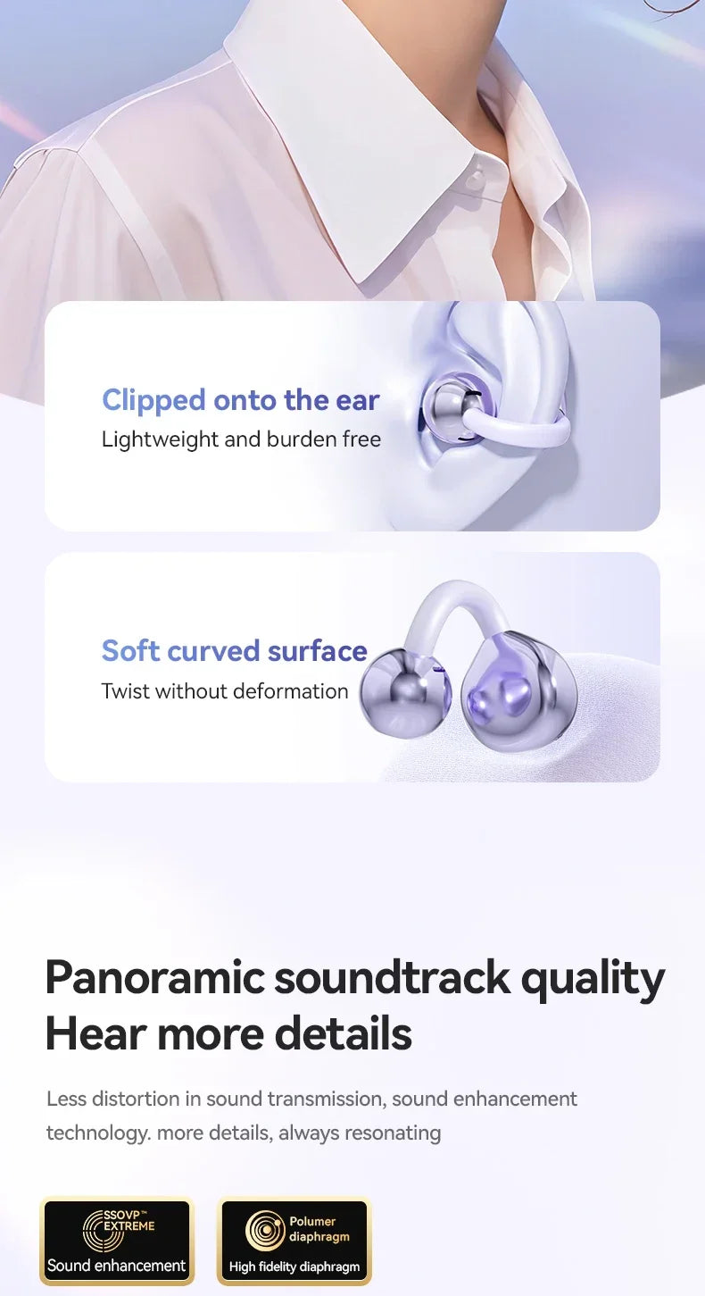 Xiaomi M79 Bone Conduction Earphones Bluetooth 5.4 Earbuds Clip on Ear Comfortable Waterproof Sport Digital Display Headsets