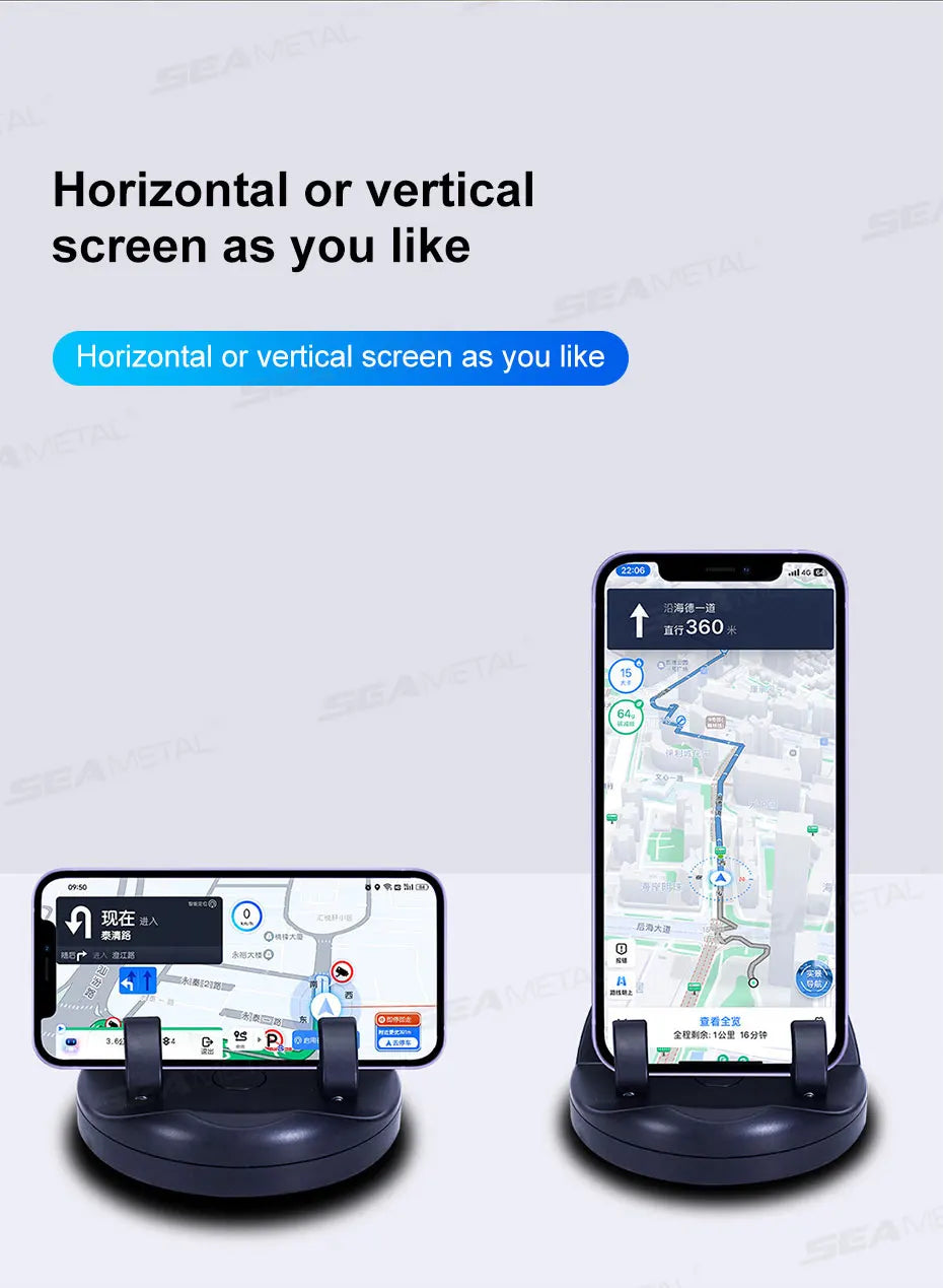 SEAMETAL Head-Up Car Phone Mount Flexible Rotation Phone Holder Stable Anti-Slip Rubber Smartphone Support Universal for 4-7 in