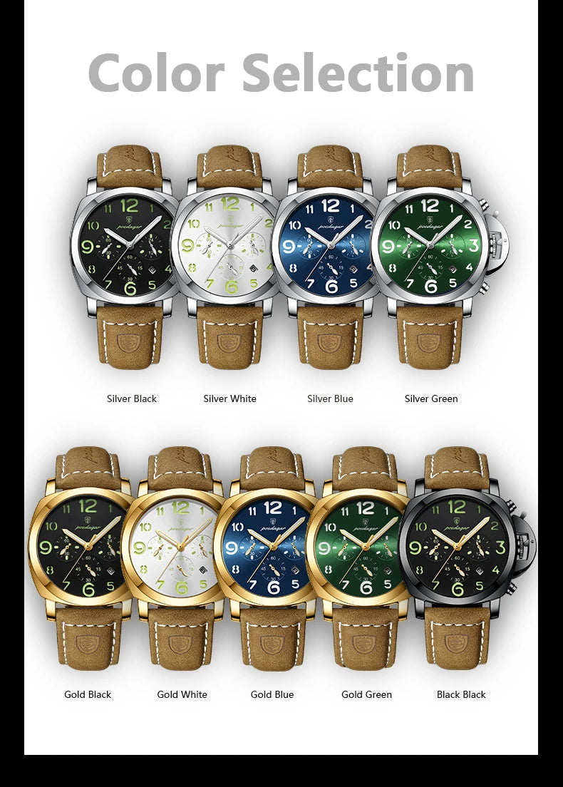 POEDAGAR Luxury Military Watch For Men Waterproof Luminous Leather Man Watch Quartz High Quality Men's Sports Watches Male Reloj