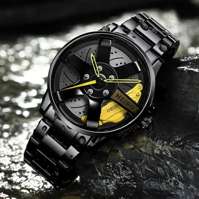 Men Hollow Race Car Business  Quartz Watch Analog Fashion Stainless Steel Watches