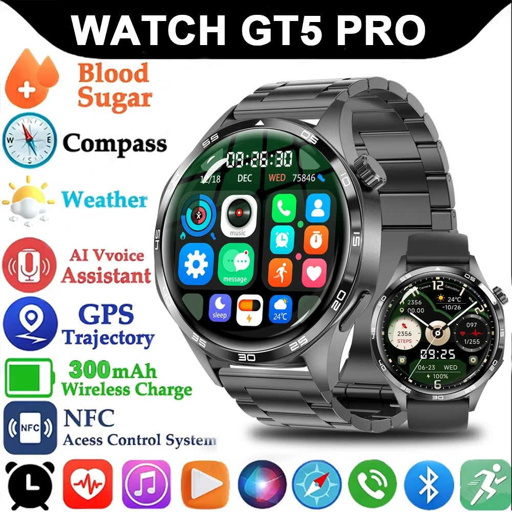 ساعة هواوي GT5 برو جي بي إس إن إف سي الذكية للرجال 360*360 شاشة أموليد معدل ضربات القلب بلوتوث مكالمات IP67 مقاومة للماء ساعة ذكية للرجال 2024