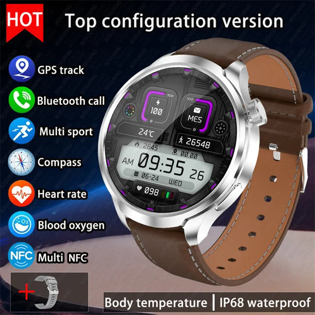 ساعة هواوي الذكية الرياضية الخارجية الجديدة لعام 2024 للرجال بشاشة AMOLED وNFC ونظام تحديد المواقع العالمي (GPS) وبوصلة ومعدل ضربات القلب ومقاومة للماء وبلوتوث وساعة ذكية للاتصال