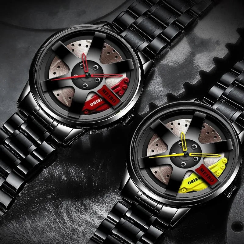 Men Hollow Race Car Business  Quartz Watch Analog Fashion Stainless Steel Watches