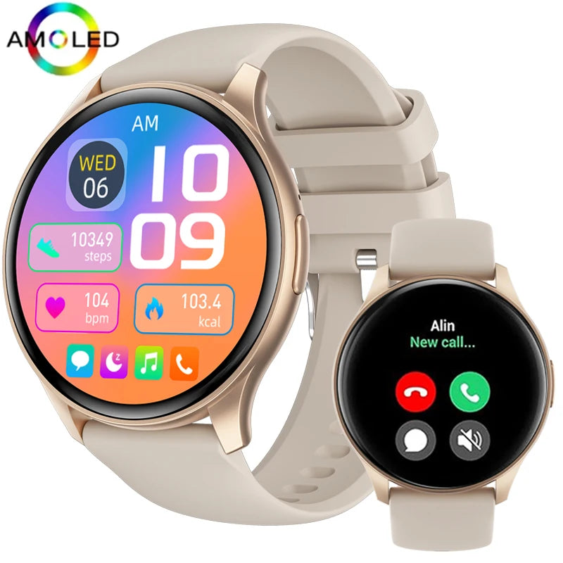 2025 True AMOLED Smart Watch Ladies Screen Always Show Time 466*466 HD Health Tracker Voice Calling Smartwatch Women
