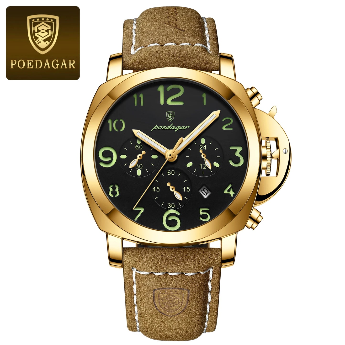 POEDAGAR Luxury Military Watch For Men Waterproof Luminous Leather Man Watch Quartz High Quality Men's Sports Watches Male Reloj