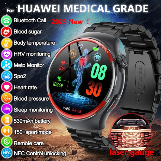 2025 New Medical Grade HRV Blood Glucose Smart Watch Men Blood pressure Heart rate Bluetooth call Health Monitoring Smartwatch