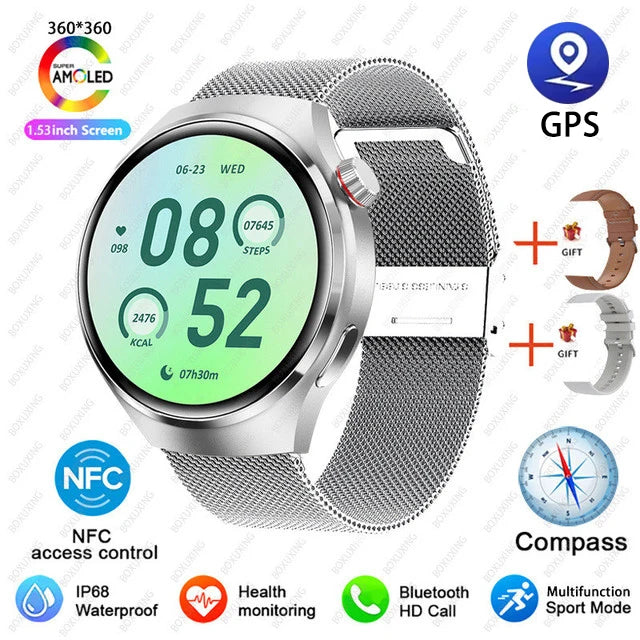 For Huawei GT4 PRO Smart Watch Men Watch 4 Pro AMOLED HD Screen Bluetooth Call GPS NFC Heart rate waterproof SmartWatch 2024 New