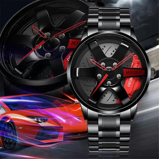 Men Hollow Race Car Business  Quartz Watch Analog Fashion Stainless Steel Watches