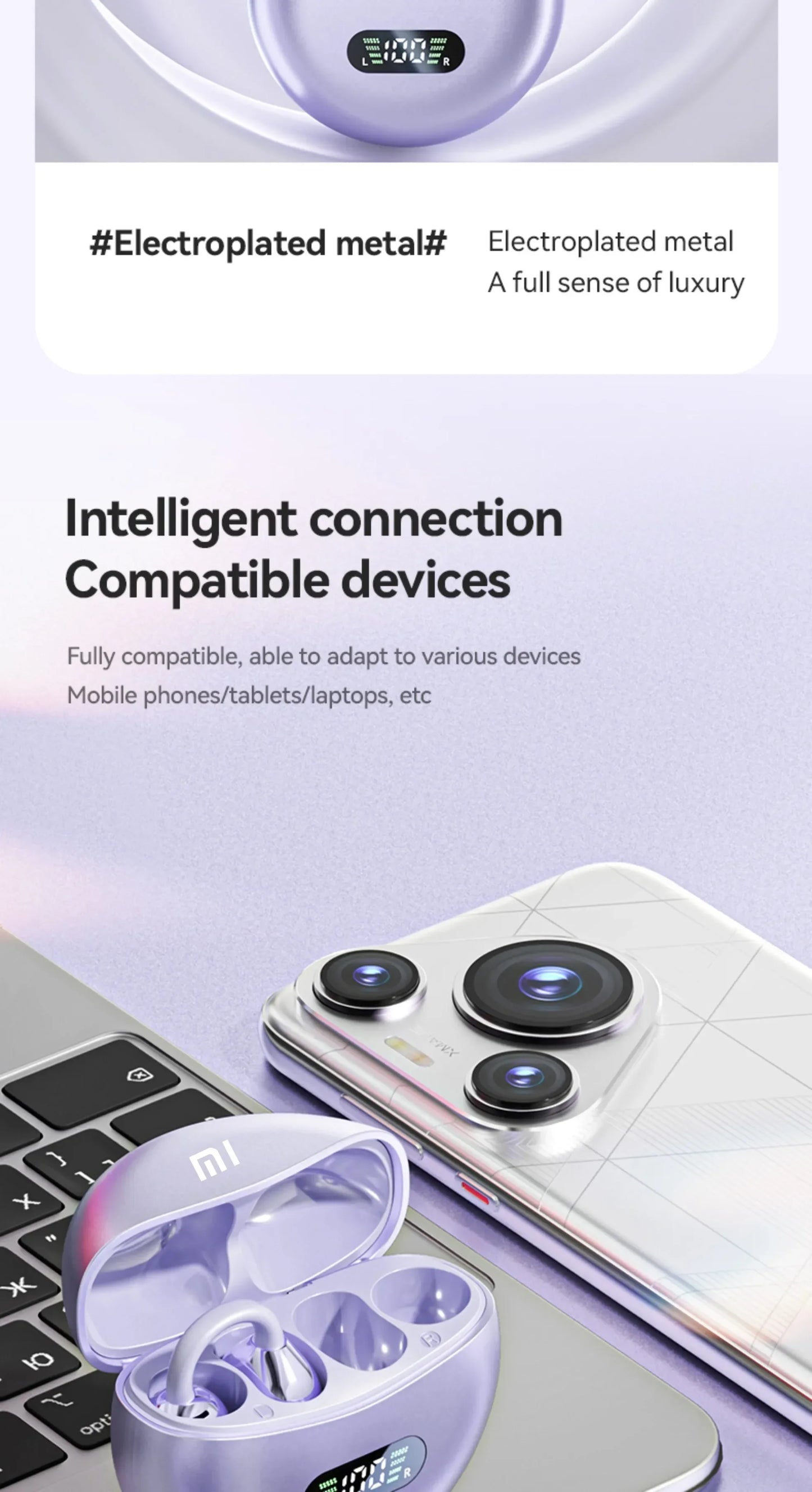Xiaomi M79 Bone Conduction Earphones Bluetooth 5.4 Earbuds Clip on Ear Comfortable Waterproof Sport Digital Display Headsets