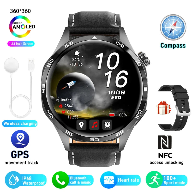 ساعة هواوي GT5 برو جي بي إس إن إف سي الذكية للرجال 360*360 شاشة أموليد معدل ضربات القلب بلوتوث مكالمات IP67 مقاومة للماء ساعة ذكية للرجال 2024