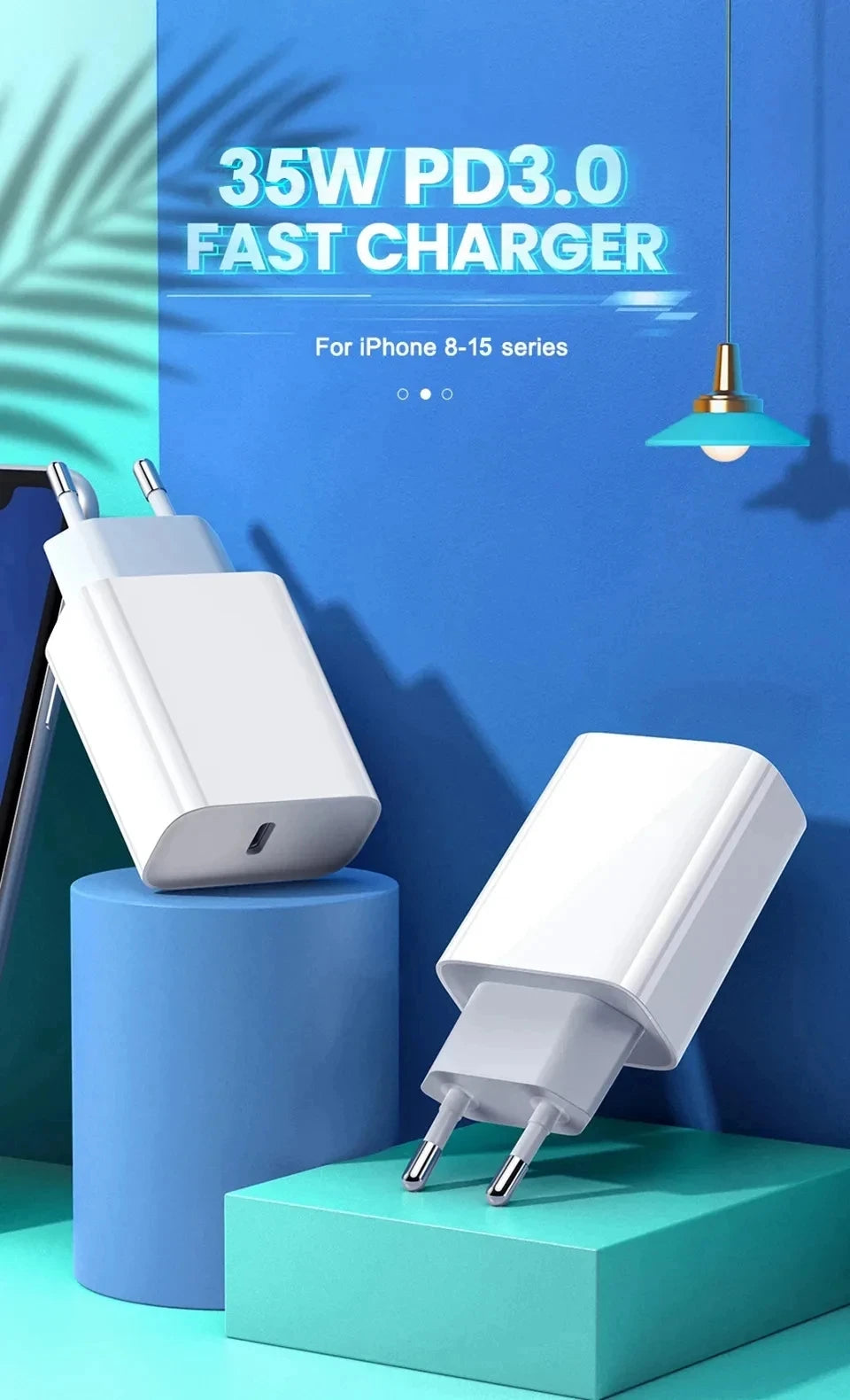 35W PD Fast Wall Charger for iPhone 15 14 Plus 11 12 13 Pro Max X XR XS 8 EU US Plug Quick Charging USB-C Power Adapter With Box