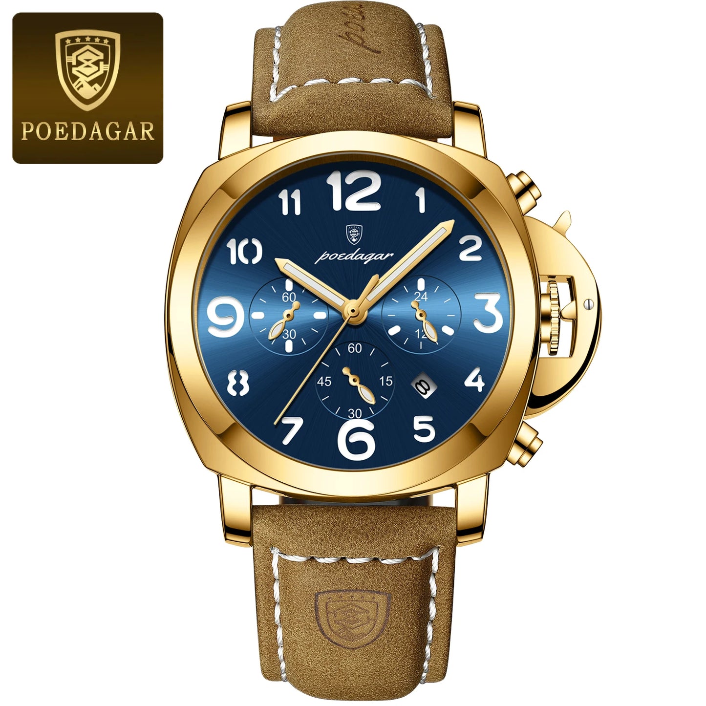 POEDAGAR Luxury Military Watch For Men Waterproof Luminous Leather Man Watch Quartz High Quality Men's Sports Watches Male Reloj